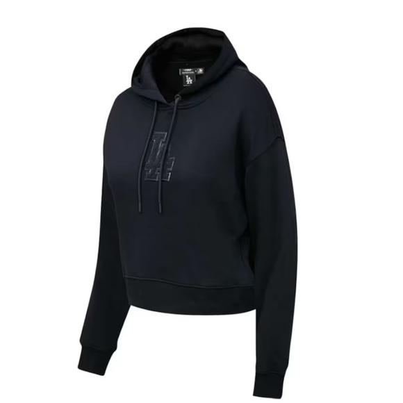 NWT Women's LA Dodgers Pro Standard Triple Black Cropped Pullover Hoodie - Picture 2 of 11